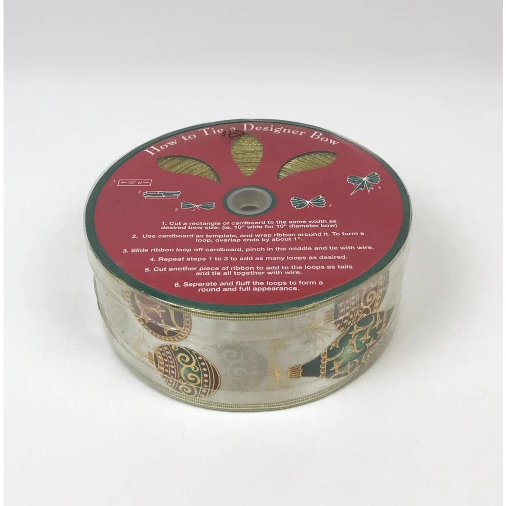 SWC Wired Ribbon Christmas Ornaments Gold Trim 55 Yds